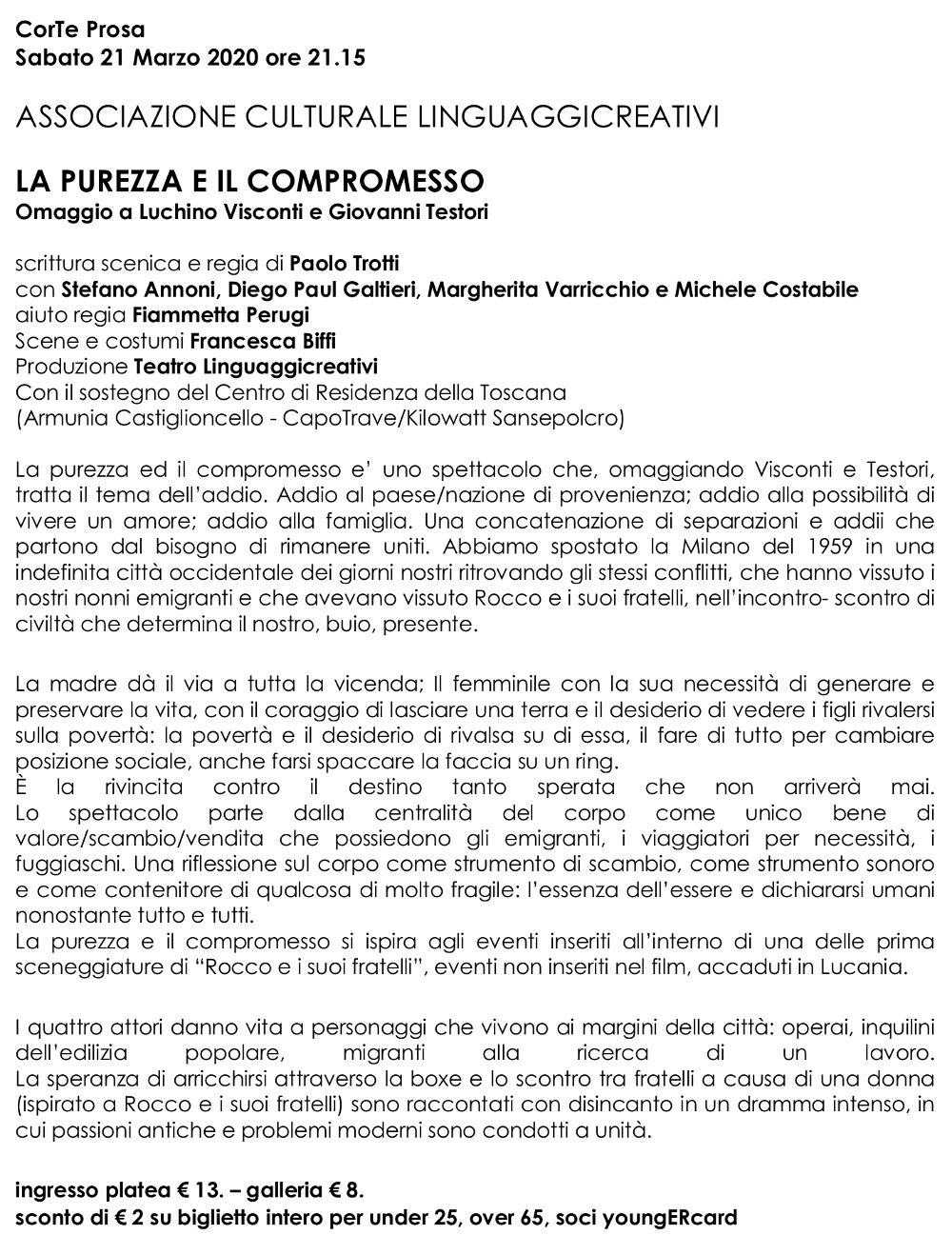 La purezza e il compromesso 21 03 2020